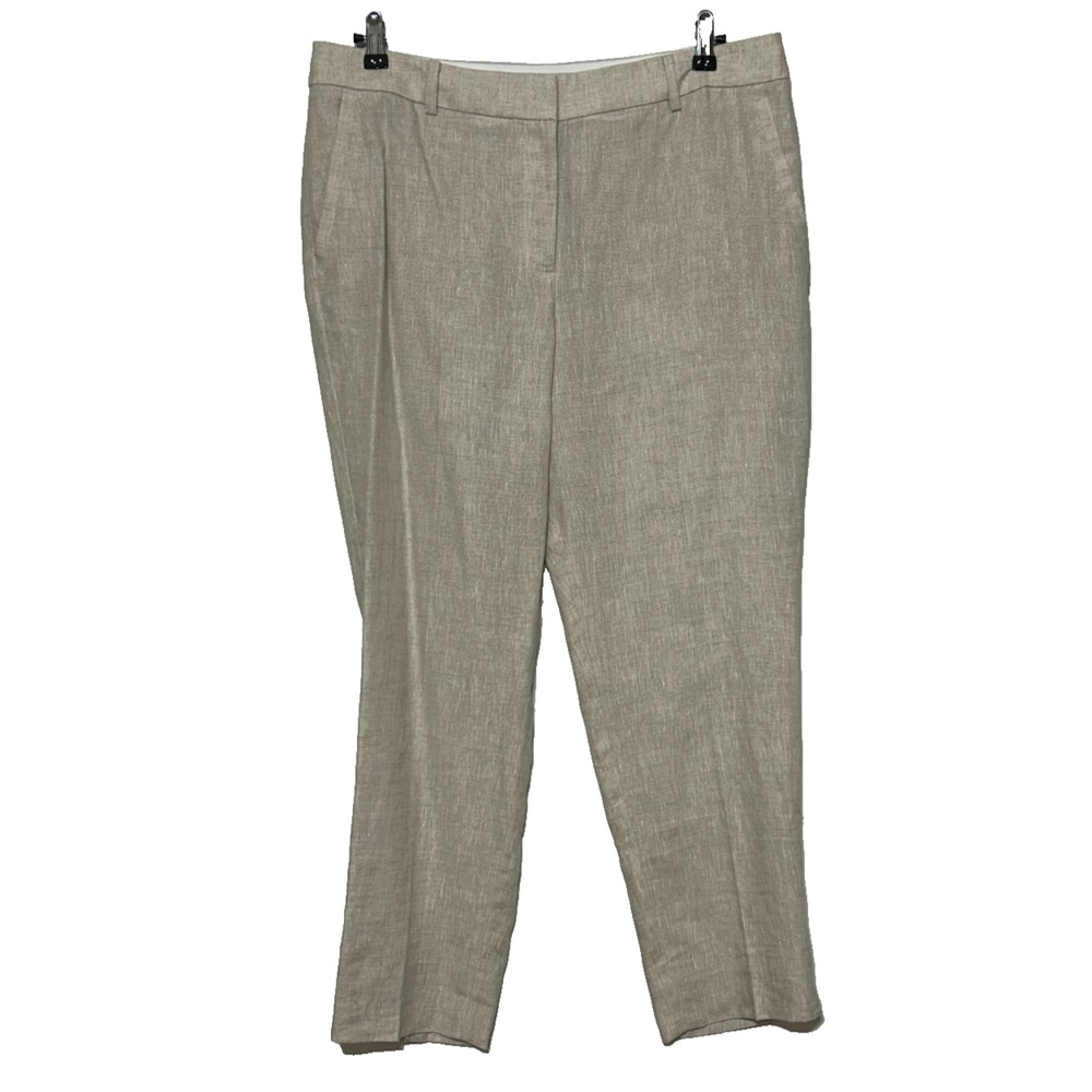 Talbots Pants Womens 12 Beige Linen Slim Ankle Hi Rise Career Measures 35X27